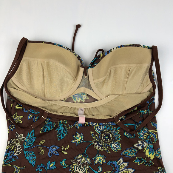 Victoria's Secret Brown & Teal Floral Tankini 36C - Picture 2 of 4